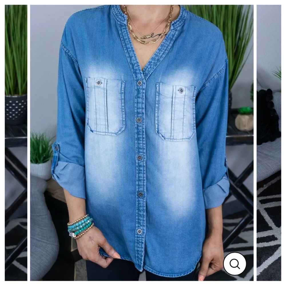 #20 Chambray Long line jean shirt - Picture 2 of 4